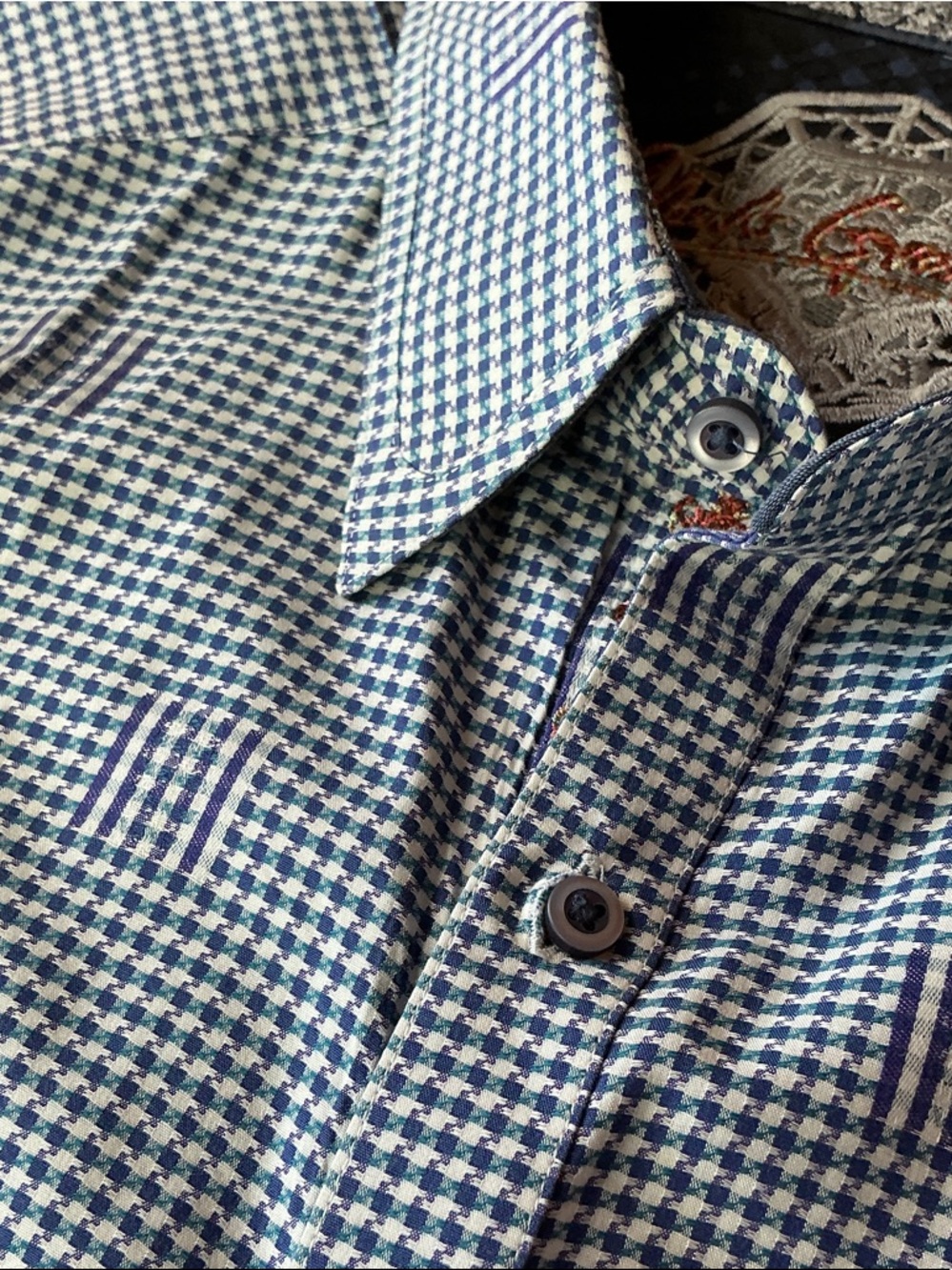 Robert Graham Navy and White Micro-Check Dress Shirt